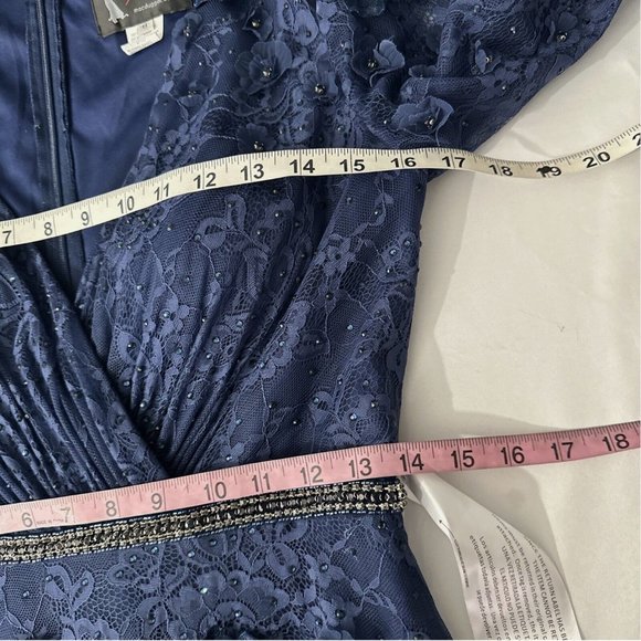 NEW $798‎ Mac Duggal [ 8 ] Floral Applique Long Sleeve Wrap Gown Blue - Picture 15 of 16